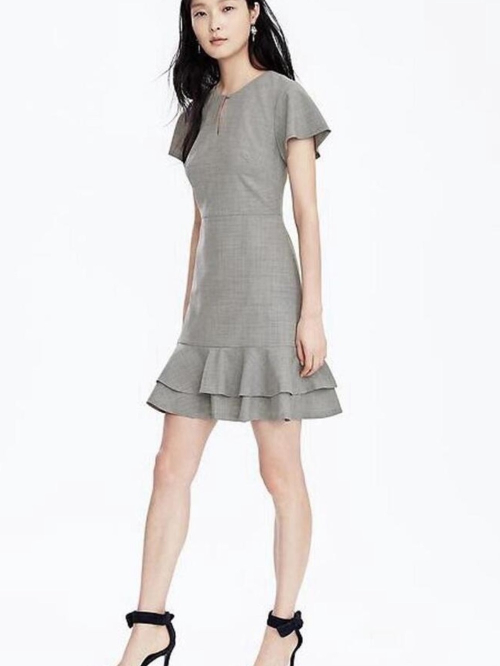 Banana Republic Light Heather Gray Ruffle-Hem Fit & Flare Dress